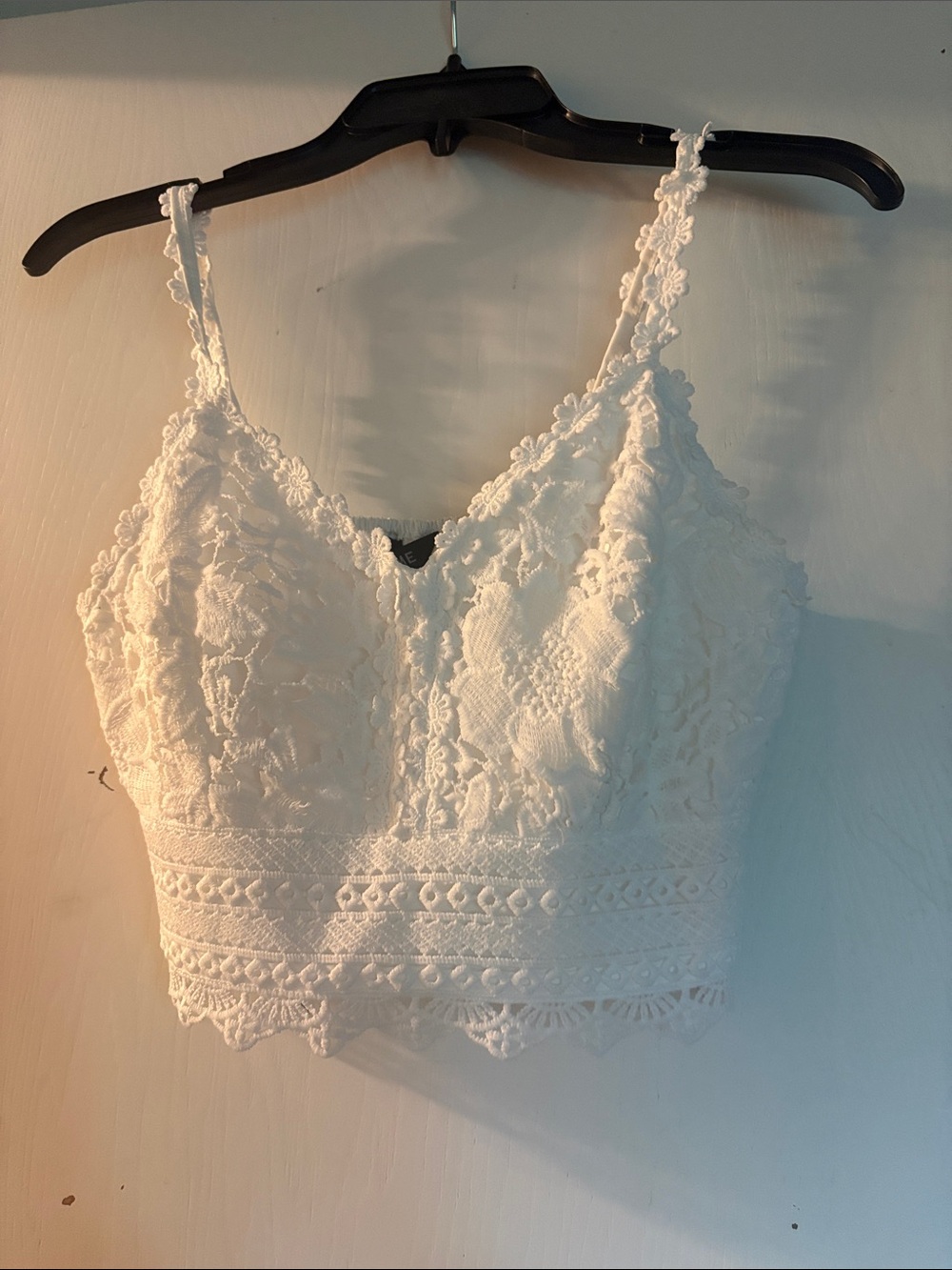 White Lace Cropped Cami Top with Floral Detail